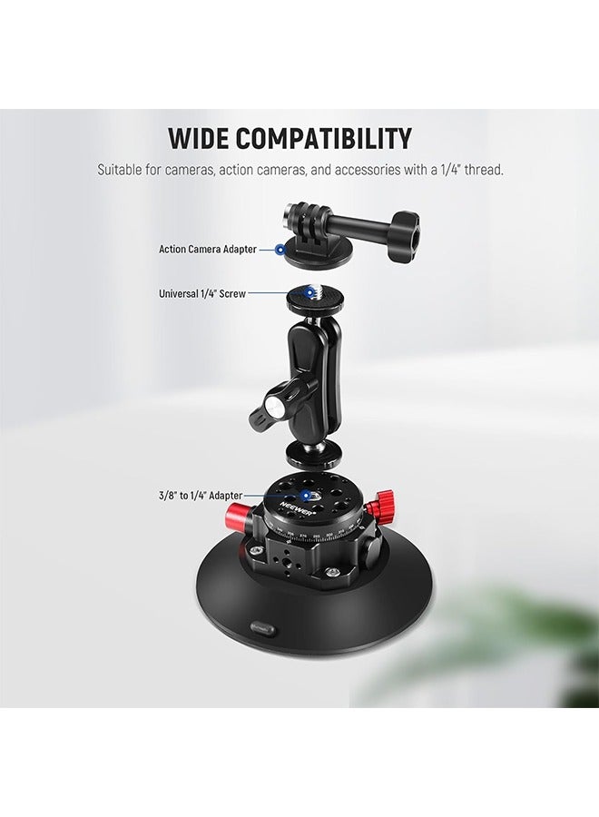NEEWER 6"/15.2cm Camera Suction Cup Mount with Ball Head Magic Arm, Metal Suction Cup Mount on Car Windshield Dash for Camera/Action Camera/Phone Holder, with 1/4" & 3/8" Mounting Holes for ARRI - Image 2