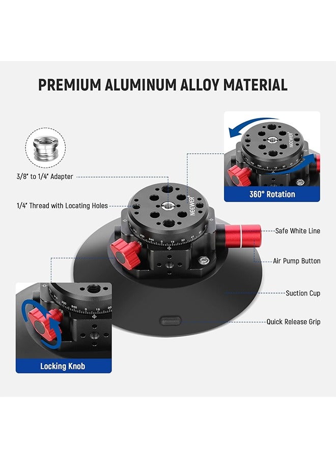 NEEWER 6"/15.2cm Camera Suction Cup Mount with Ball Head Magic Arm, Metal Suction Cup Mount on Car Windshield Dash for Camera/Action Camera/Phone Holder, with 1/4" & 3/8" Mounting Holes for ARRI - Image 3