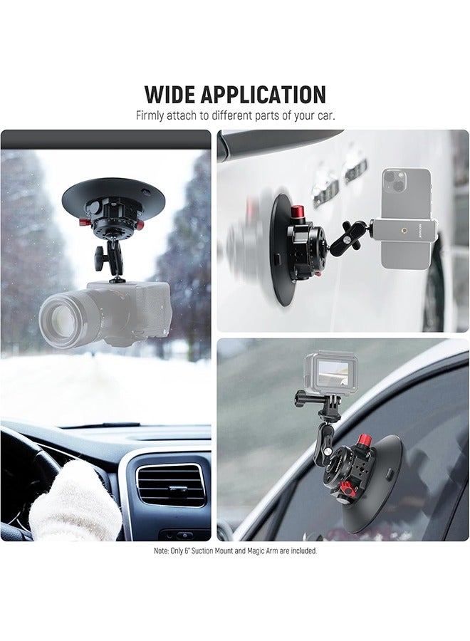 NEEWER 6"/15.2cm Camera Suction Cup Mount with Ball Head Magic Arm, Metal Suction Cup Mount on Car Windshield Dash for Camera/Action Camera/Phone Holder, with 1/4" & 3/8" Mounting Holes for ARRI - Image 5