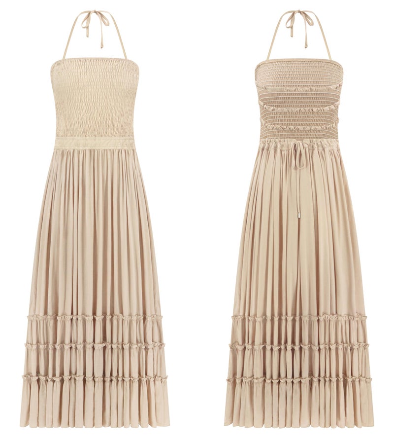 R.Vivimos Womens Summer Boho Sexy Backless Long Dresses (Medium, Apricot) - Image 5