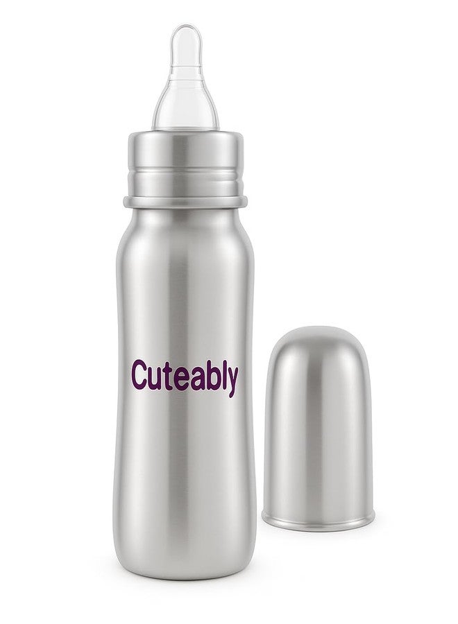 Cuteably Stainless Steel Wide Mouth Bottle | Anti-Colic Nipple Baby | Rust-Free BPA-Free Bottles for Newborn (150 ML) - Image 1