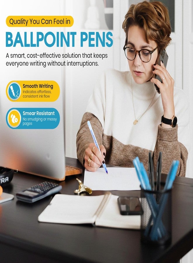 Enday 400 Pack Bulk Ballpoint Pens Black and Blue - 200 Black & 200 Blue Pens, Medium Point (1.0mm) Smooth Writing Pens, Comfortable Grip, Quick Dry Ink, Office School Home Supplies. - Image 2