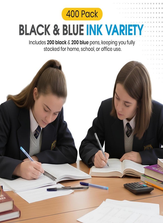 Enday 400 Pack Bulk Ballpoint Pens Black and Blue - 200 Black & 200 Blue Pens, Medium Point (1.0mm) Smooth Writing Pens, Comfortable Grip, Quick Dry Ink, Office School Home Supplies. - Image 5