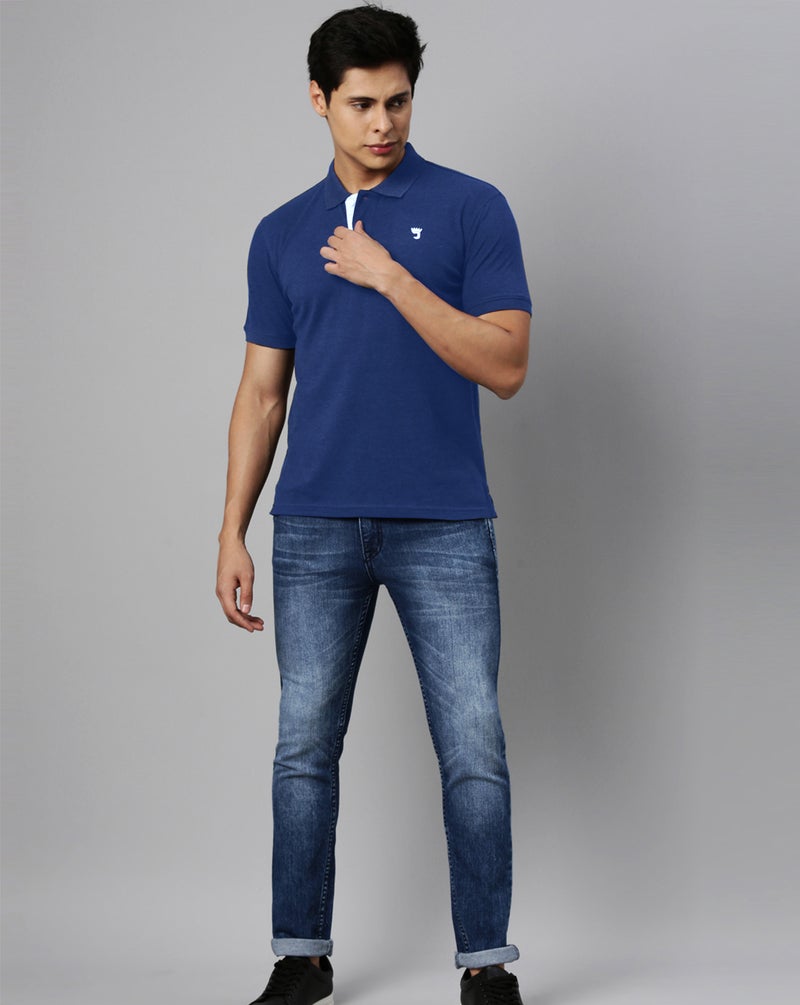 جوفن تيشيرت بولو قطن نقي رجالي أزرق كوبالت سادة - Image 5