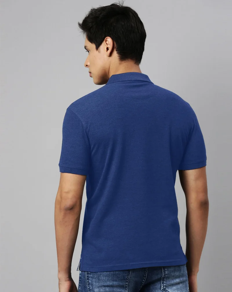 Joven Men Cobalt Blue Solid Polo Collar Pure Cotton T-Shirt