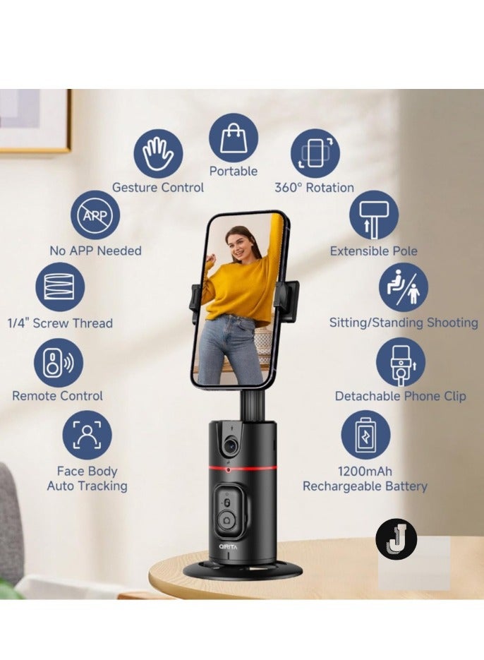 JAJEEK Auto Face Tracking Tripod – Smart 360° Rotation Body Phone Camera Mount for Vlogs & TikTok with Remote, Extendable, Rechargeable (Black), Perfect for Selfies, Live Streaming, and Content Creation - Image 2