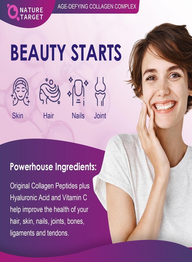 NATURE TARGET Multi Collagen Peptides Powder - Type I, II, III, V, X - Hydrolyzed Collagen Peptides with Vitamin C Hyaluronic Acid, Supports Skin Hair Nail & Joint, Grass-Fed, Non-GMO, 50 Servings - Image 4