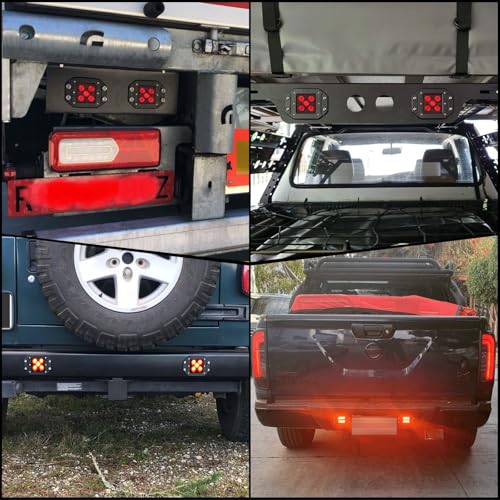 PKEDUO 5inch Cube Flush Mount Light Pods 25W Red Backup Reverse Offroad Driving Light Compatible with SUV ATV UTV Truck Pickup Boat Marine - Image 2