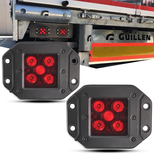 PKEDUO 5inch Cube Flush Mount Light Pods 25W Red Backup Reverse Offroad Driving Light Compatible with SUV ATV UTV Truck Pickup Boat Marine - Image 1