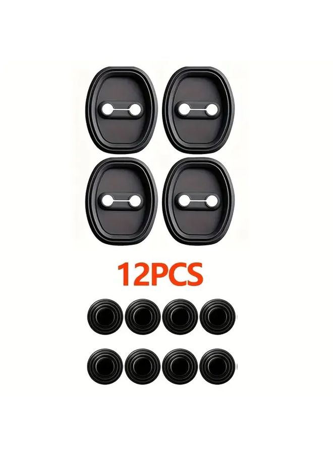 12PCS Black Car Door Lock Protective Cover and Damping Pad Set Shock Absorbing Anti Collision Stickers - Image 3