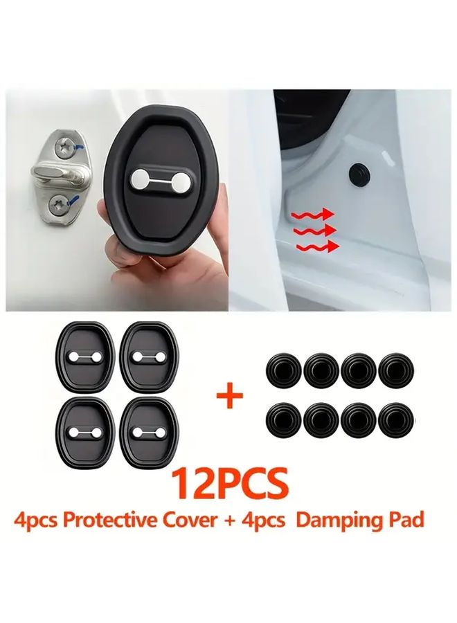 12PCS Black Car Door Lock Protective Cover and Damping Pad Set Shock Absorbing Anti Collision Stickers - Image 1