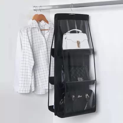 Coolkart 6 Pocket Foldable Hanging Purse Handbag Organizer for Storage Ladies Women Large Clear Hand Bag Storage Organizer Black - Image 2