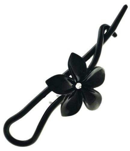 Camila Paris CP1593 French Hair Barrette Pin Clips for Girls Flower Black No Metal Parts Strong Hold Grip Hair Clips for Women No Slip Styling Girls Hair Accessories Made in France