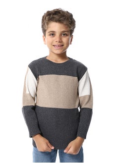 Andora Tri-Tone Slip On Boys Pullover_Dark Grey, Dark Beige & Off White  - Image 1