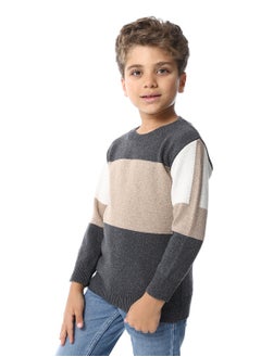 Andora Tri-Tone Slip On Boys Pullover_Dark Grey, Dark Beige & Off White  - Image 2