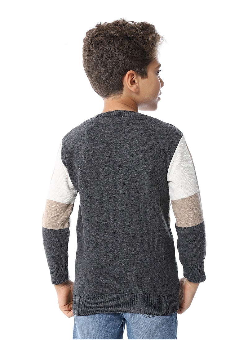Andora Tri-Tone Slip On Boys Pullover_Dark Grey, Dark Beige & Off White  - Image 3