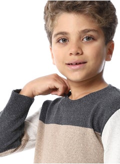 Andora Tri-Tone Slip On Boys Pullover_Dark Grey, Dark Beige & Off White  - Image 4