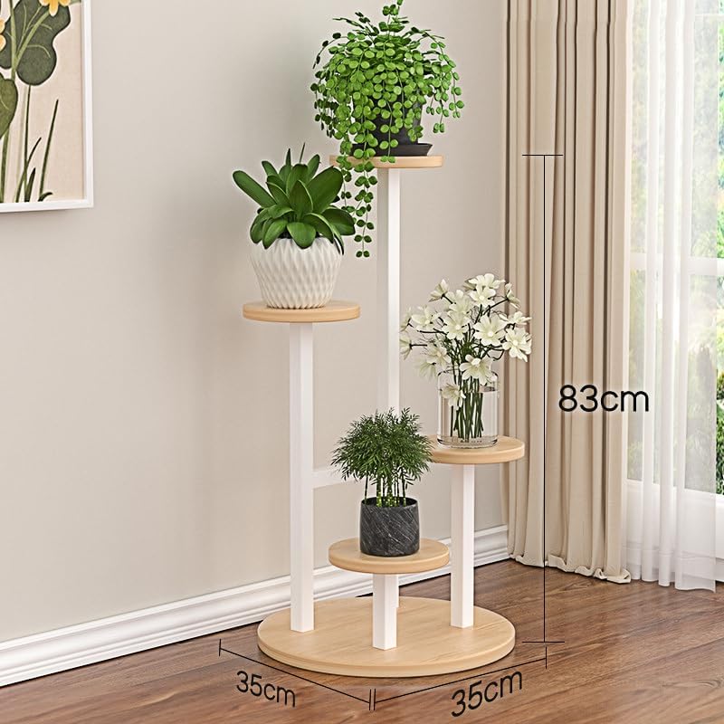NIUB Plant Stand, 5-Tier Plant Stand with Wheels, 35x35x88cm Modern Staggered Plant Shelf: Space-Saving Heavy-Duty Steel & Wood Flower Rack for Indoor Plants (Living Room/Bedroom/Balcony) (White) - Image 1