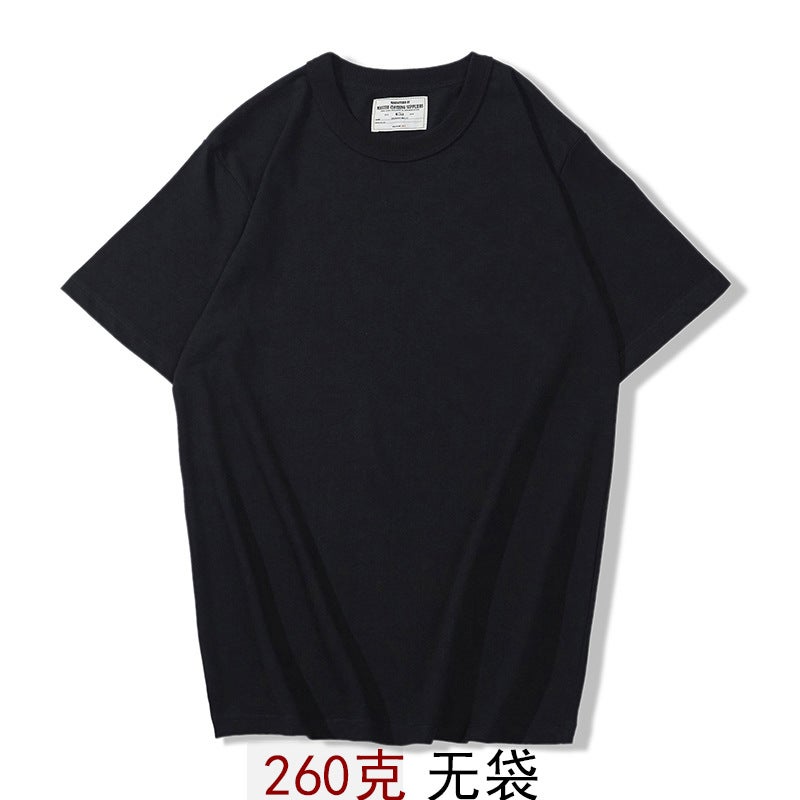 OKONKWO 260g Summer Thick T-shirt Smooth Fabric Clear Color Short Sleeve Heavy Basic Pocket T-shirt No bag black 260