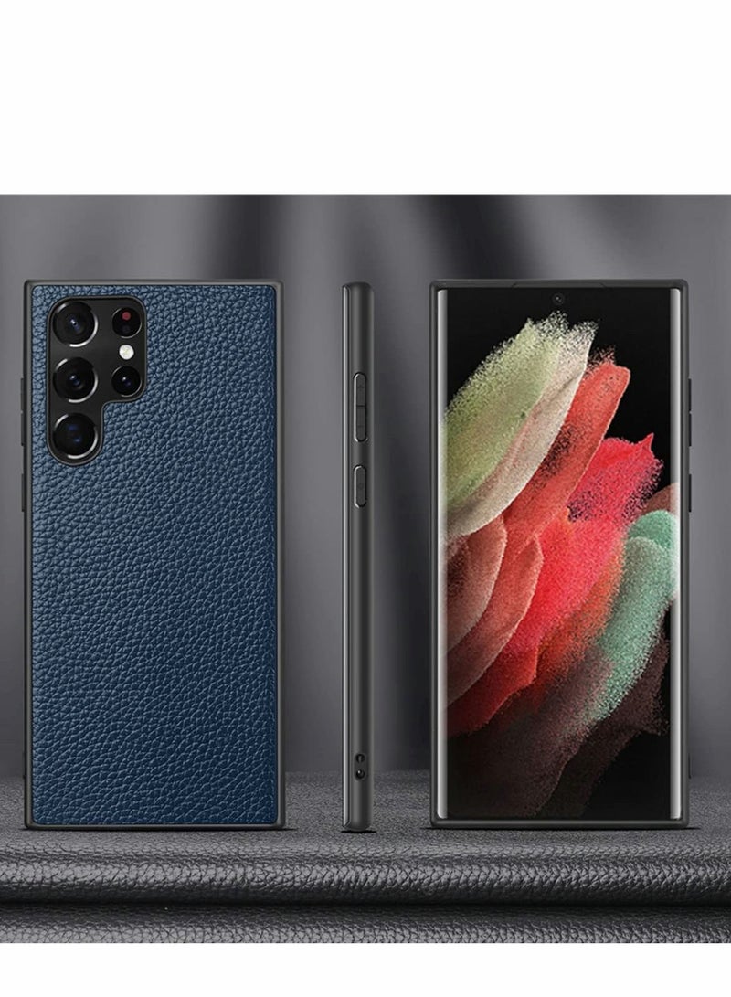 Y&D Compatible with Samsung Galaxy S22 Ultra Case, Lychee Pattern Leather Case Anti Scratch Slim Fit Protective Cover, Camera All-Protective for 2022, Blue - Image 2