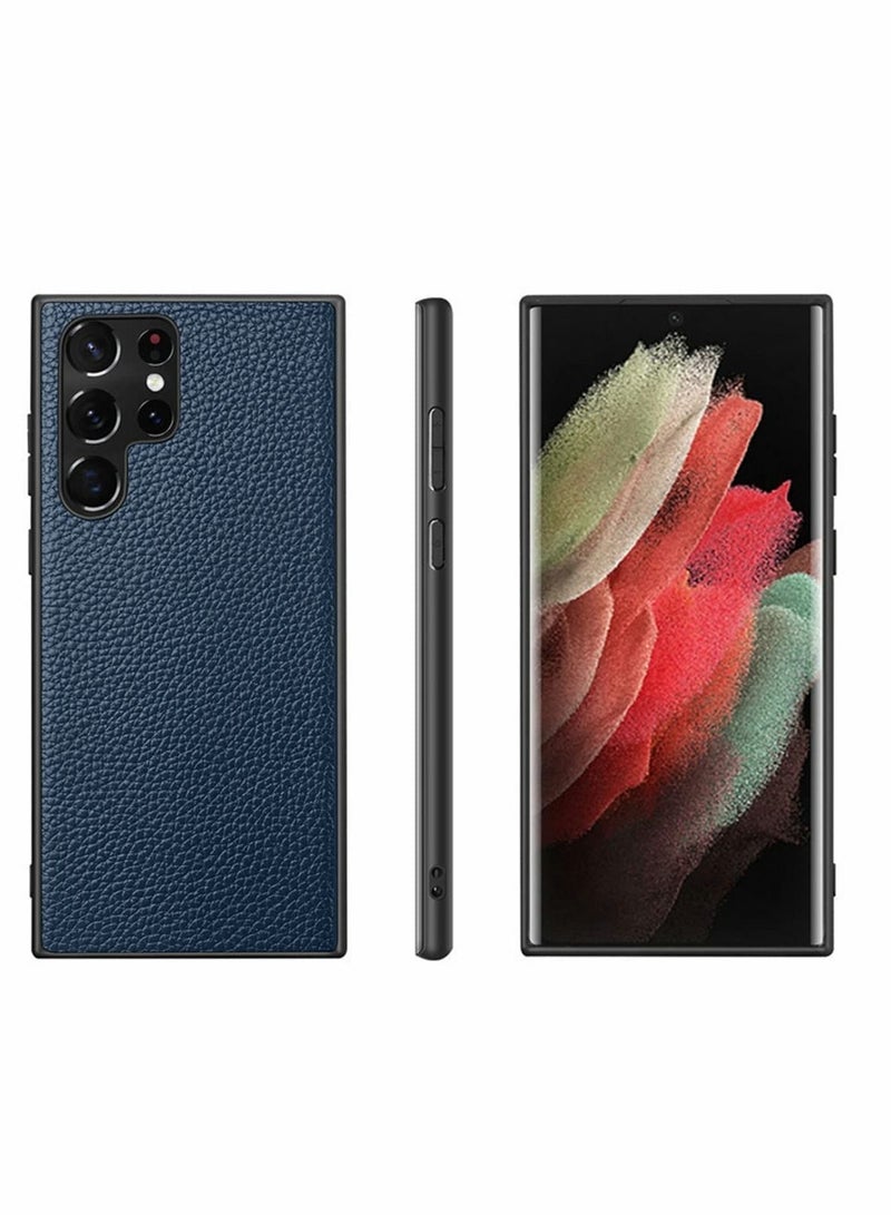 Y&D Compatible with Samsung Galaxy S22 Ultra Case, Lychee Pattern Leather Case Anti Scratch Slim Fit Protective Cover, Camera All-Protective for 2022, Blue - Image 1