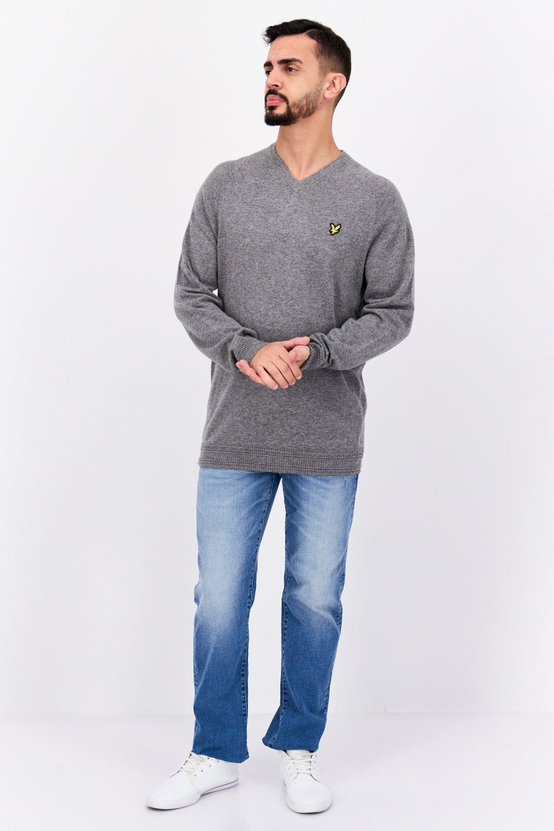 Lyle & Scott Men V Neck Long Sleeve Brand Logo Sweatshirt, Grey - Image 2
