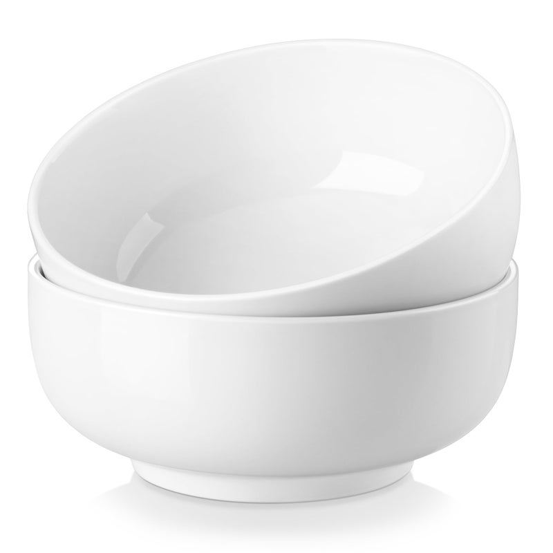 MALACASA Large Serving Bowls - 60 OZ (8"") Salad Bowls Set of 2  White Mixing Bowls for Kitchen  Soup  Pasta and Dinner  Large Salad Bowls Set  Dishwasher & Oven Safe  Series REGULAR - Image 1