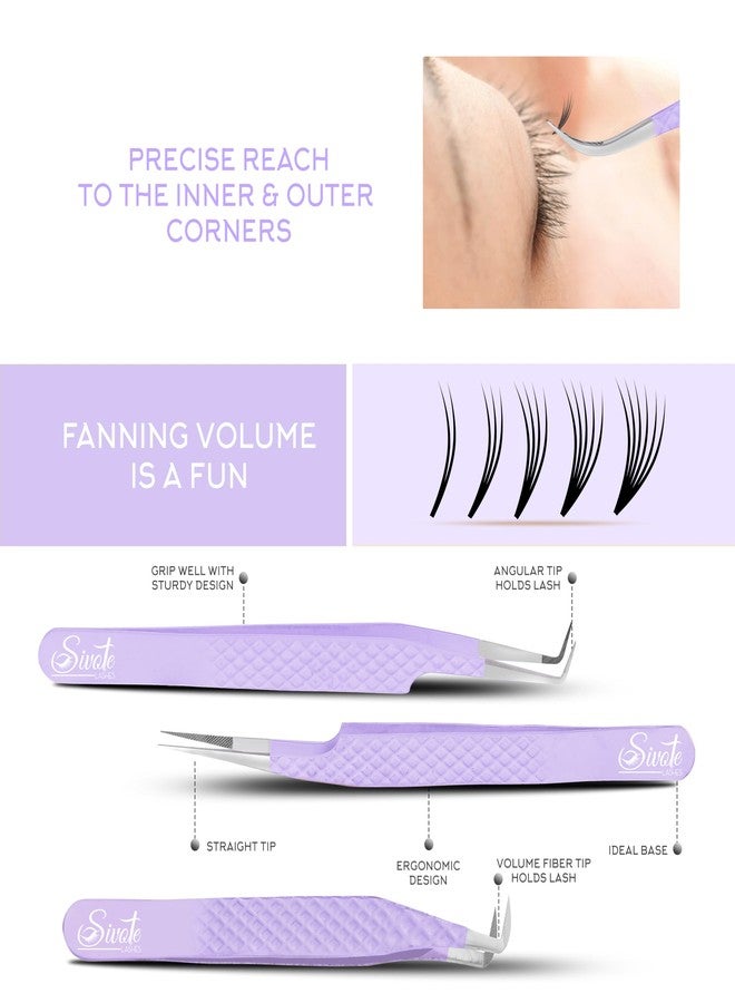 SIVOTE Lash Tweezers for Eyelash Extensions, Pack of 5 Purple - Lash Extension Tweezers Set with Diamond Grip, Precision Fiber Tip for Volume Eyelash Extensions - Image 2