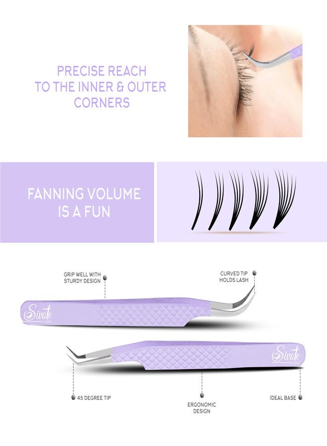 SIVOTE Lash Tweezers for Eyelash Extensions, Pack of 5 Purple - Lash Extension Tweezers Set with Diamond Grip, Precision Fiber Tip for Volume Eyelash Extensions - Image 3