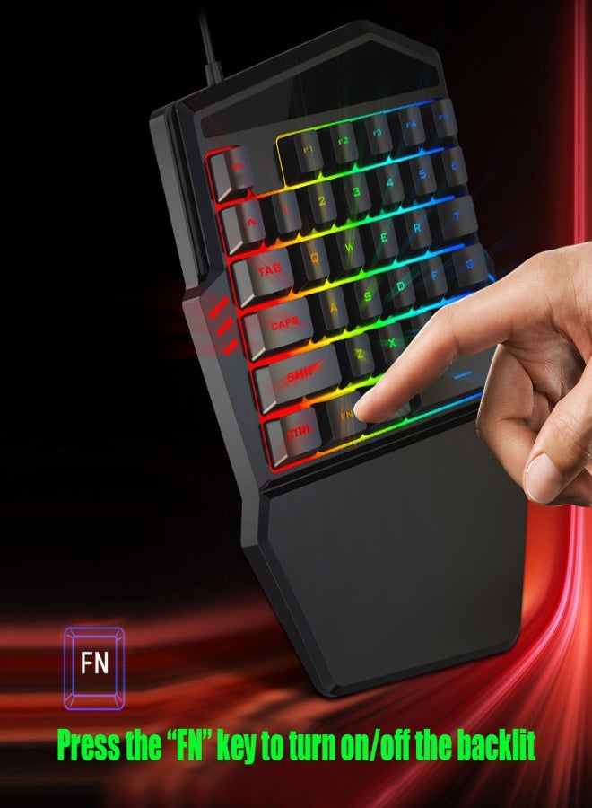 T-WOLF One Handed Gaming Keyboard T17 with Wrist Rest Colorful Backlit 35 Keys Portable Mini Ergonomic Mechanical Feel Gaming Keypad for PC Phone Laptop Desktop - Image 4