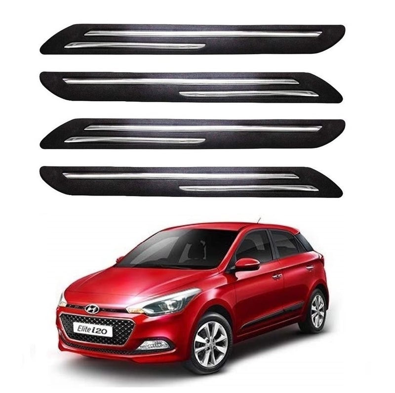 Bowrain Car Bumper Protector for Hyundai I-20 Elite (2014 Onwards) - (Black, Pack of 4, Chrome Strip) - Image 1