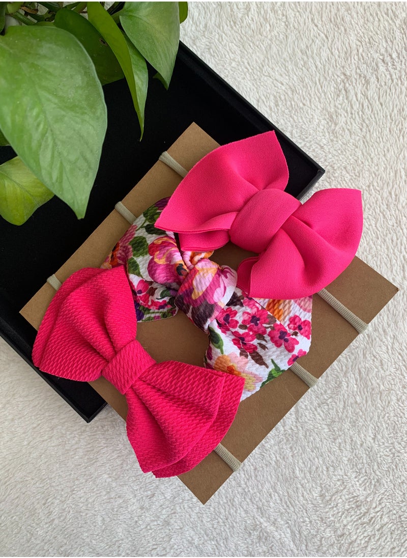 The Girl Cap The Girl Cap Elastic Baby Headband Stretchable Nylon Assorted Hairbands Hair Accessories for Baby - Fuschia Pink - 3PCs  - Image 3