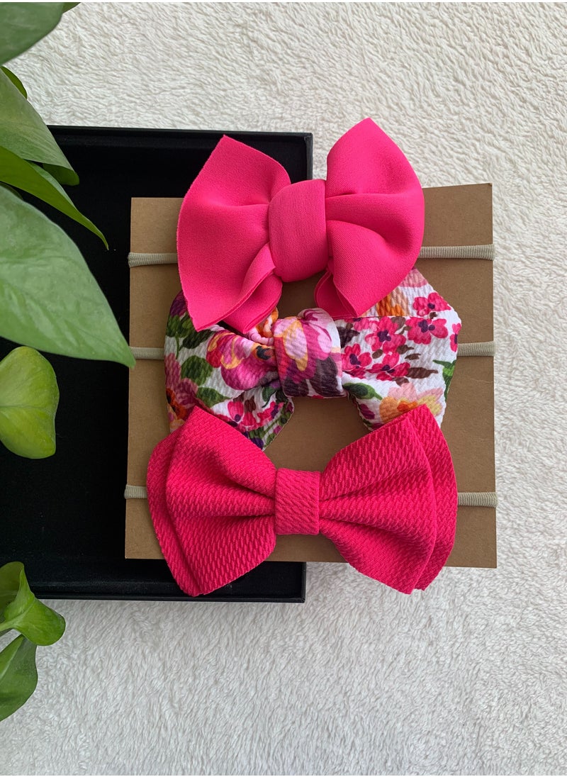 The Girl Cap The Girl Cap Elastic Baby Headband Stretchable Nylon Assorted Hairbands Hair Accessories for Baby - Fuschia Pink - 3PCs  - Image 2
