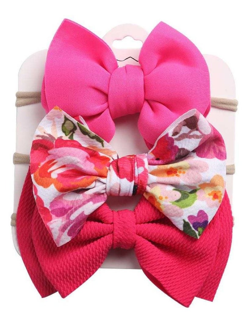 The Girl Cap The Girl Cap Elastic Baby Headband Stretchable Nylon Assorted Hairbands Hair Accessories for Baby - Fuschia Pink - 3PCs  - Image 1