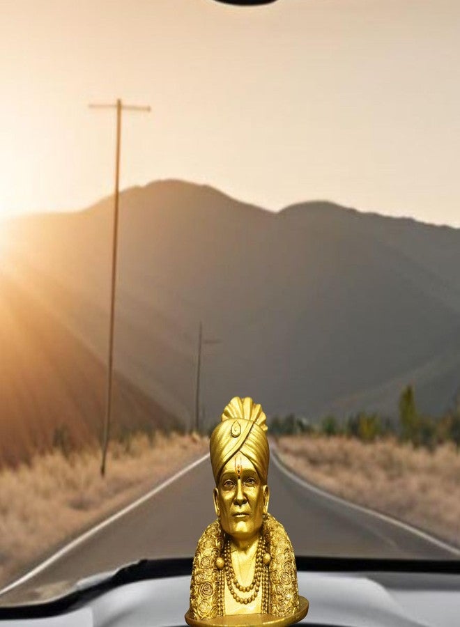 NEEANN Shree Gajanan Maharaj Murti Shegaon Small Size Statue - 4.5 Inches Polystone - Brass and Silver Finish Idol - Divine Car Dashboard, Office and Spiritual Home Décor Gan Gan Ganat Botey (Brass) - Image 5