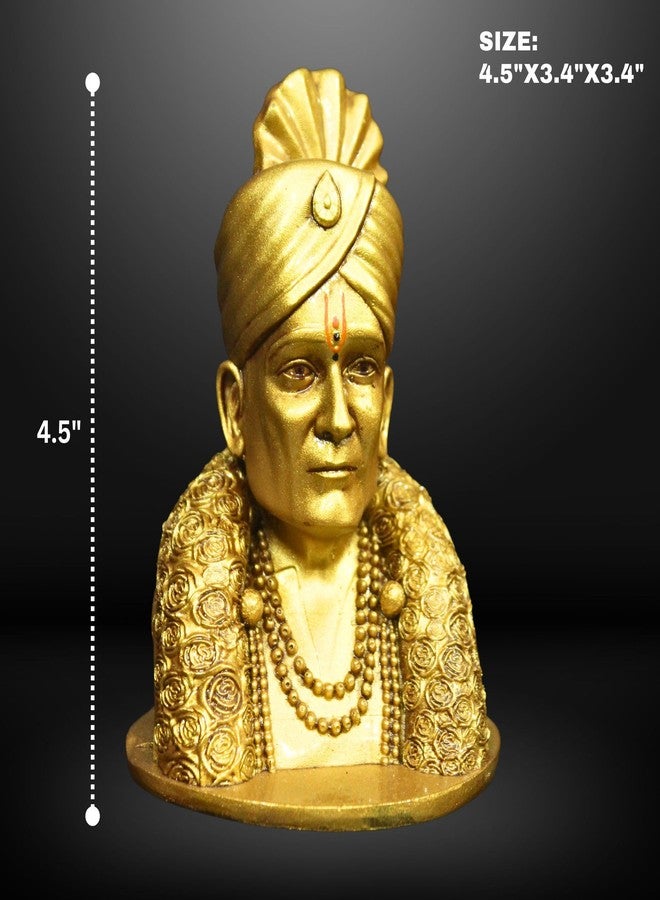 NEEANN Shree Gajanan Maharaj Murti Shegaon Small Size Statue - 4.5 Inches Polystone - Brass and Silver Finish Idol - Divine Car Dashboard, Office and Spiritual Home Décor Gan Gan Ganat Botey (Brass) - Image 2