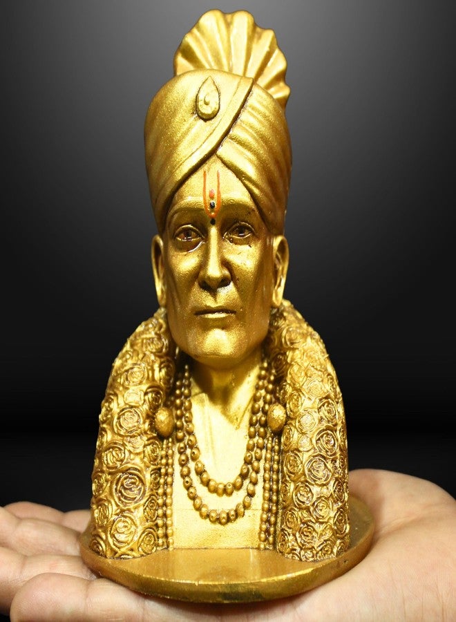 NEEANN Shree Gajanan Maharaj Murti Shegaon Small Size Statue - 4.5 Inches Polystone - Brass and Silver Finish Idol - Divine Car Dashboard, Office and Spiritual Home Décor Gan Gan Ganat Botey (Brass) - Image 1
