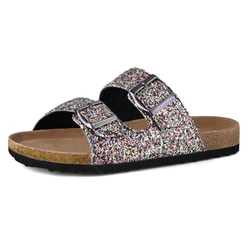mysoft Womens Flat Sandals Cork Footbed Slides 2 Straps Adjustable Buckle Slip On Summer with +Comfort Shoes - Image 1