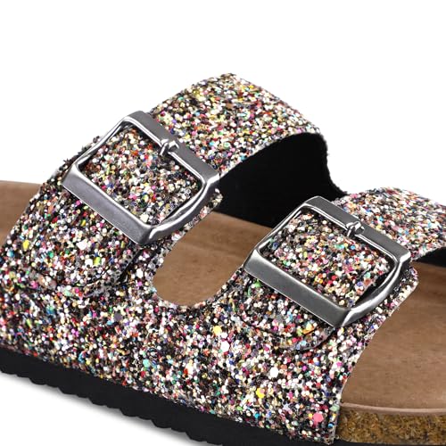 mysoft Womens Flat Sandals Cork Footbed Slides 2 Straps Adjustable Buckle Slip On Summer with +Comfort Shoes - Image 4