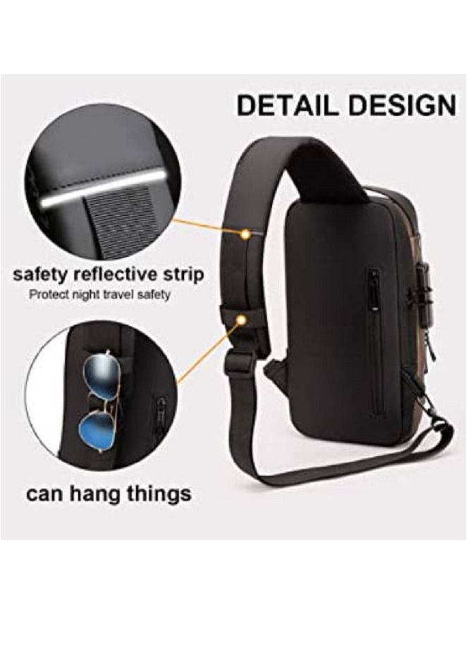 Generic Shoulder Bag Sports for Men/Women,Anti-Theft Crossbody Sling Bag,Waterproof Chest Daypack With USB Charging, Shoulder Backpack  Chest Bag for Men Women,Backpack for Men/Women (Black and Brown)  - Image 5