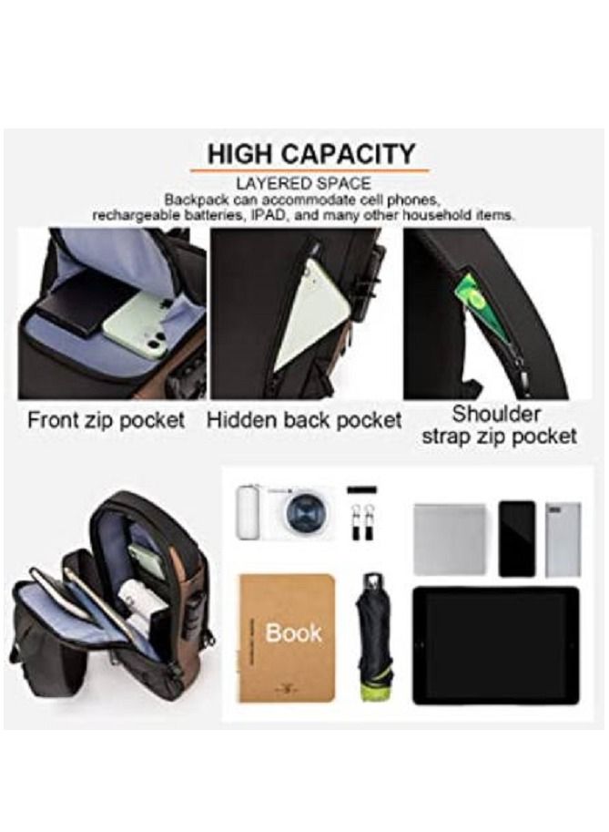 Generic Shoulder Bag Sports for Men/Women,Anti-Theft Crossbody Sling Bag,Waterproof Chest Daypack With USB Charging, Shoulder Backpack  Chest Bag for Men Women,Backpack for Men/Women (Black and Brown)  - Image 3