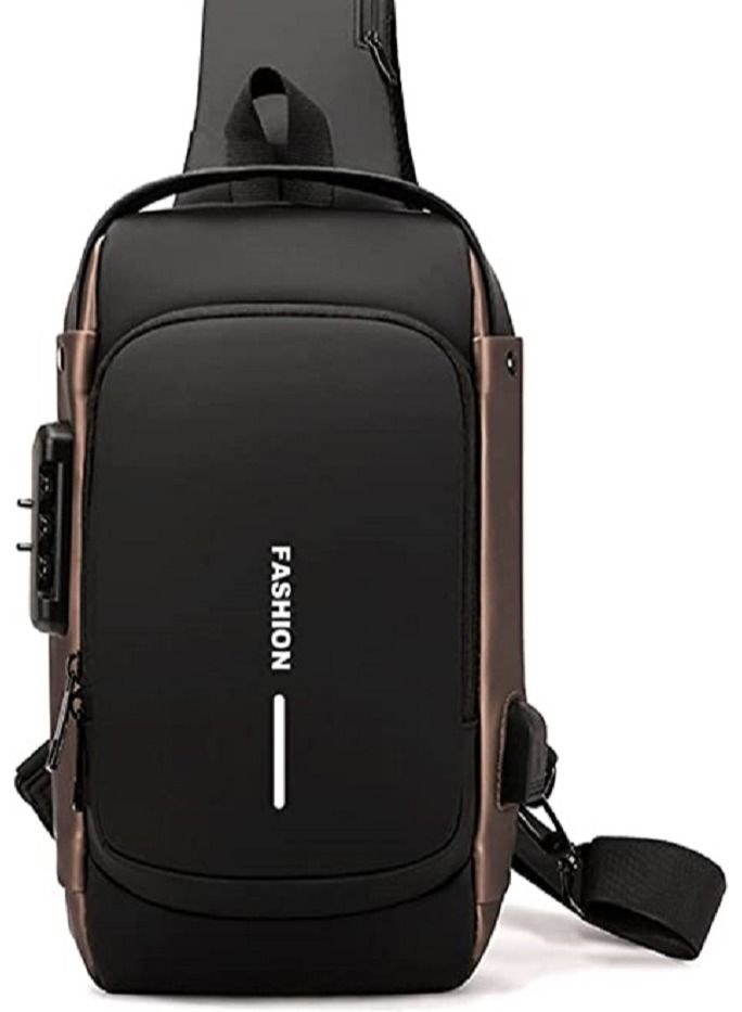 Generic Shoulder Bag Sports for Men/Women,Anti-Theft Crossbody Sling Bag,Waterproof Chest Daypack With USB Charging, Shoulder Backpack  Chest Bag for Men Women,Backpack for Men/Women (Black and Brown)  - Image 2