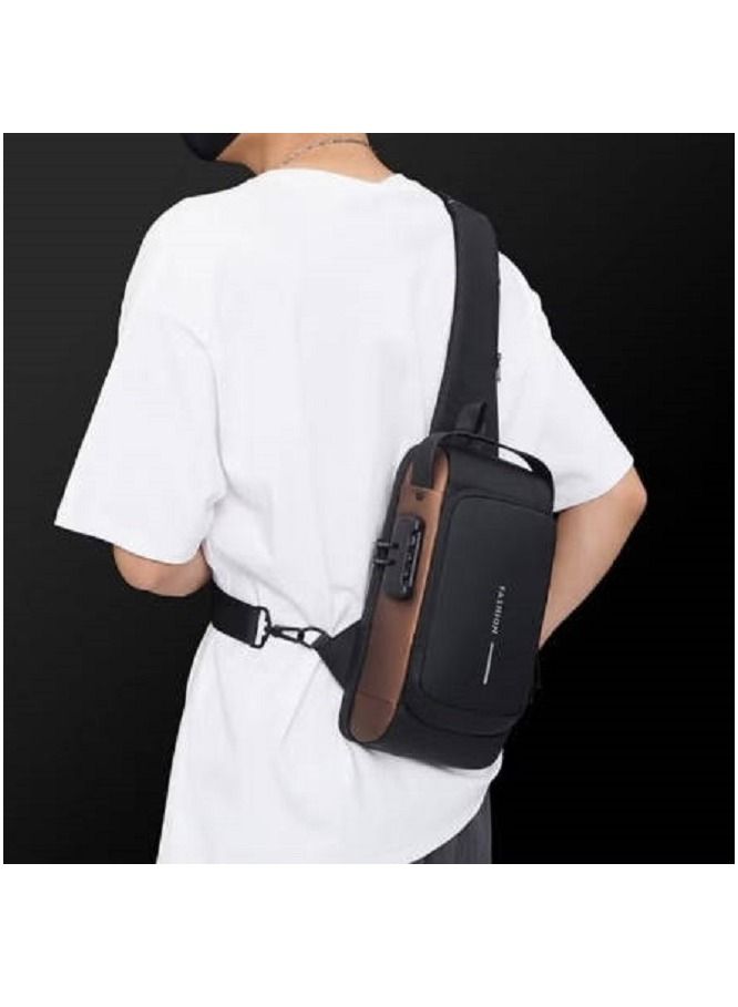 Generic Shoulder Bag Sports for Men/Women,Anti-Theft Crossbody Sling Bag,Waterproof Chest Daypack With USB Charging, Shoulder Backpack  Chest Bag for Men Women,Backpack for Men/Women (Black and Brown)  - Image 4