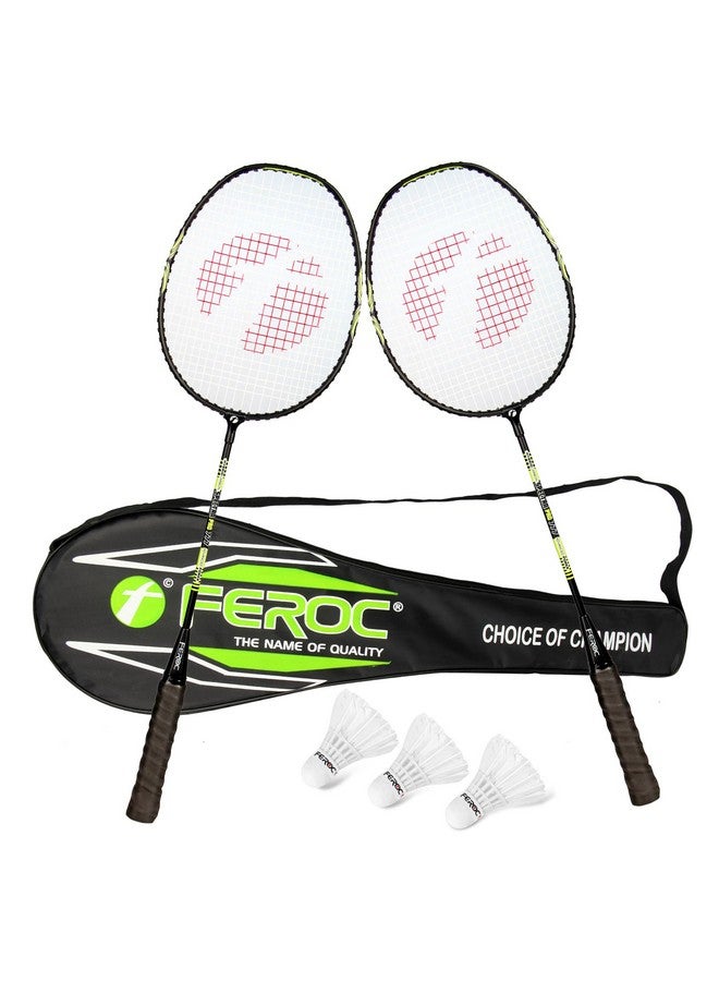 FEROC Power Smash 777 Isometric 2 Pieces Aluminium Badminton Racket with 3 Pieces Feather Shuttles with Full-Cover - Image 2