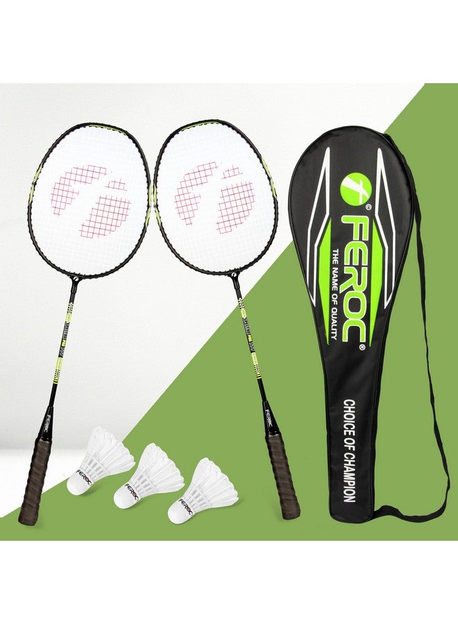 FEROC Power Smash 777 Isometric 2 Pieces Aluminium Badminton Racket with 3 Pieces Feather Shuttles with Full-Cover - Image 1