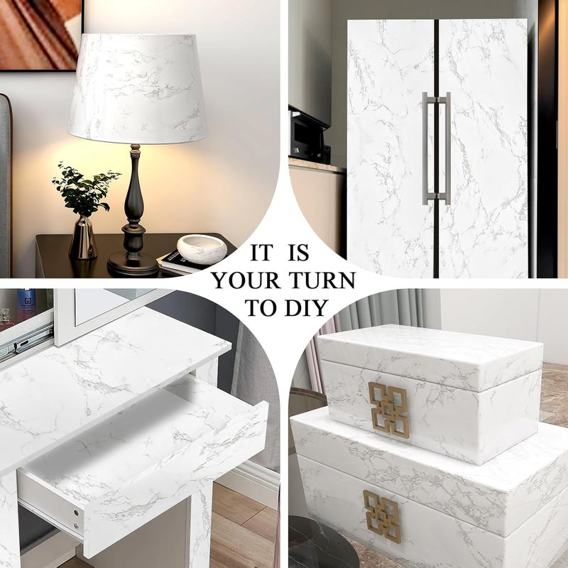 practicalws Peel and Stick Marble Wallpaper 15.7'' x 472.4'' Marble Contact Paper for Cabinets and Drawers, White Gray Granite Self Adhesive Removable Kitchen Backsplash Vinyl Wall Paper - Image 5