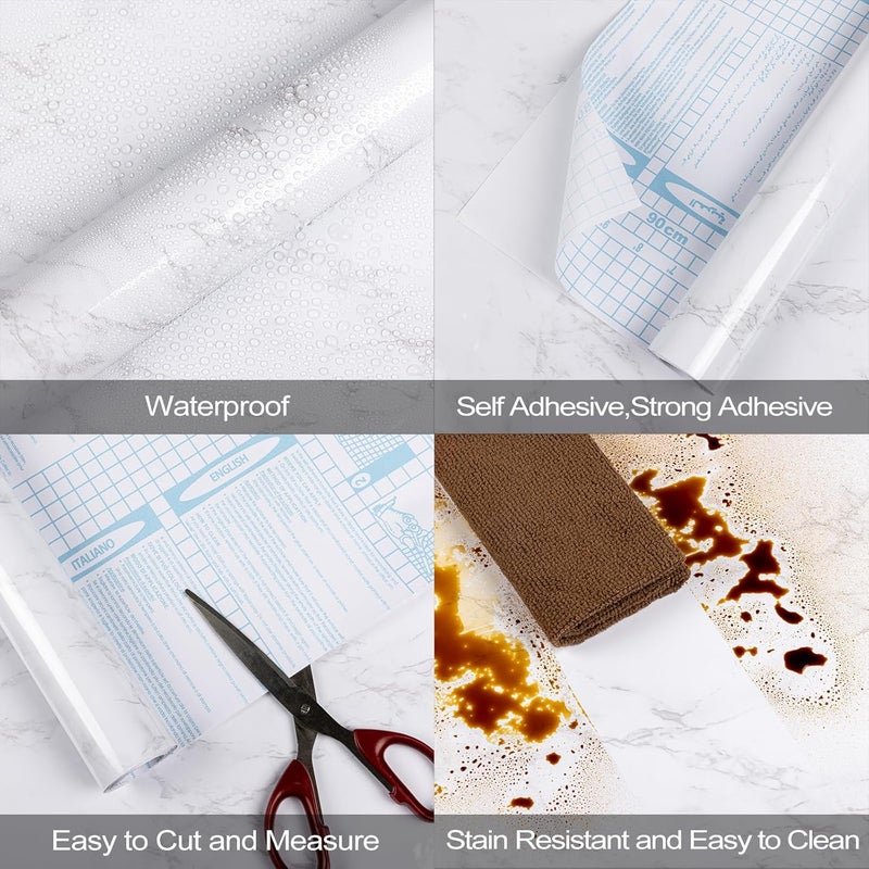 practicalws Peel and Stick Marble Wallpaper 15.7'' x 472.4'' Marble Contact Paper for Cabinets and Drawers, White Gray Granite Self Adhesive Removable Kitchen Backsplash Vinyl Wall Paper - Image 4