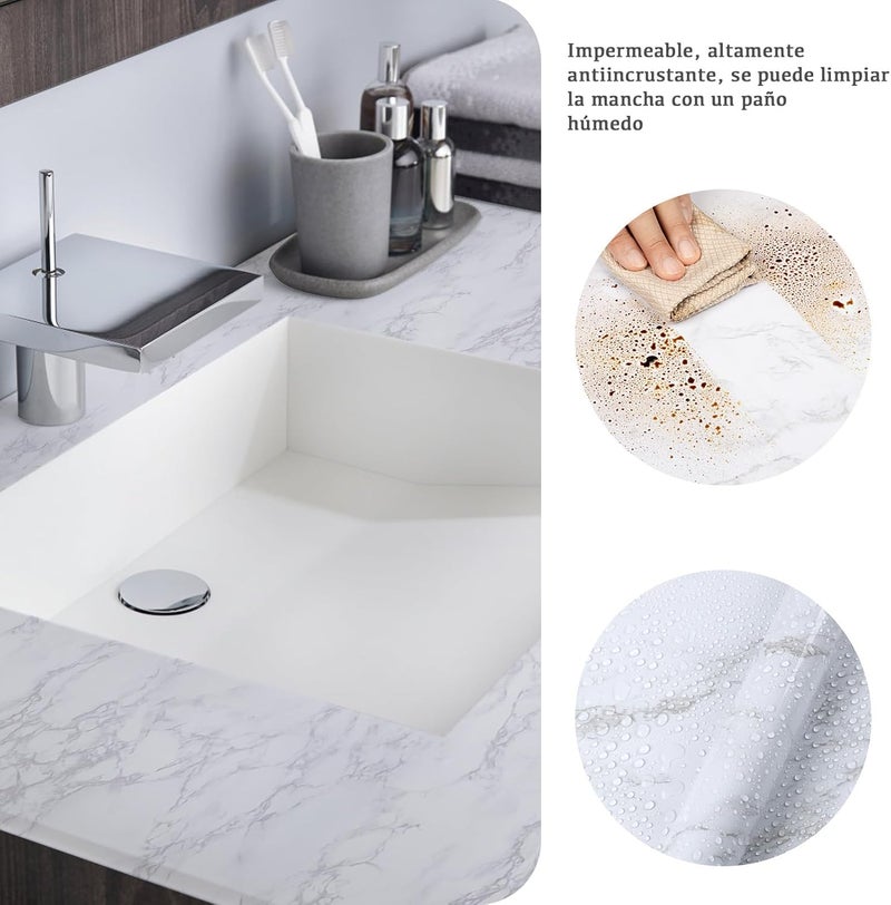 practicalws Peel and Stick Marble Wallpaper 15.7'' x 472.4'' Marble Contact Paper for Cabinets and Drawers, White Gray Granite Self Adhesive Removable Kitchen Backsplash Vinyl Wall Paper - Image 3