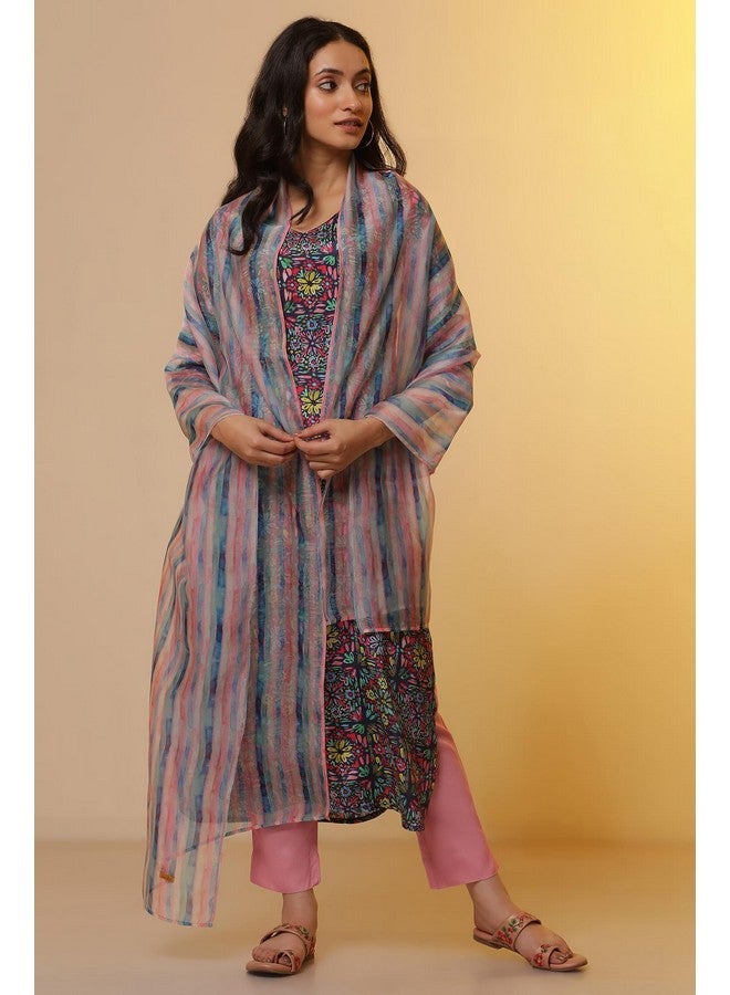 Aurelia Multi-Coloured Striped Organza Stole - Image 2