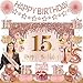 Turypaty 15th Birthday Decorations for Girls Pink Rose Gold Happy 15 years old Birthday Banner Backdrop Balloons Sash Table Cake Topper Honeycomb Centerpieces Hanging Swirls Paper Fans Party Supplies - Image 3